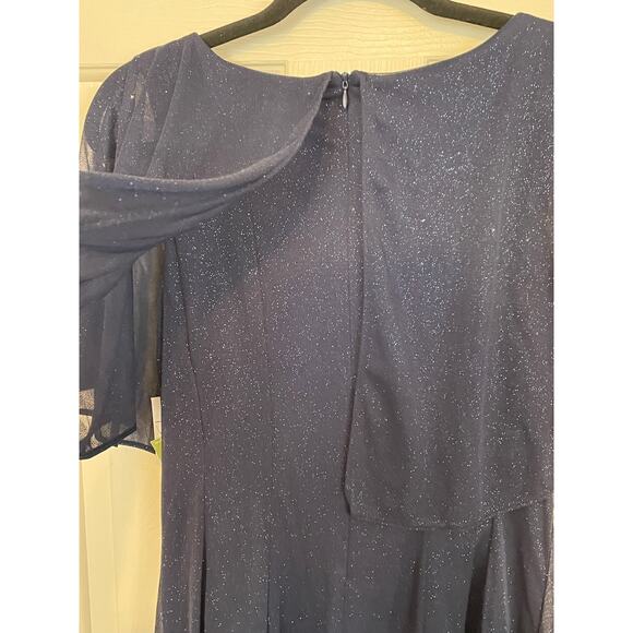 NWT J. Taylor Dress Size 12 Dark Blue Sparkle Formal Cape Evening Crew Neckline - Picture 5 of 13